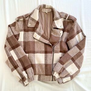 NWOT Anthropologie Dolan Moto Jacket – Brown & Cream Plaid (XS)